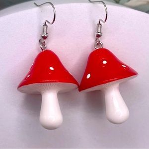 Red and White Mushroom Dangle Earrings